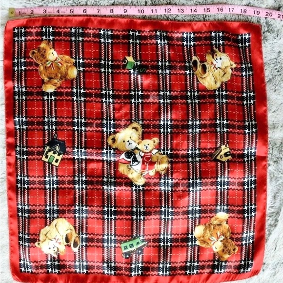 Tidi Women's Neck Scarf Square approx 19" Christmas bears Design Red Blu… - Picture 3 of 3